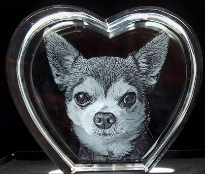 Heart Shaped 3D Crystal Engraved Photo | Personalized & Custom Heart Crystal | LED Base optional | Love Keepsake l Memorial l Father's Day