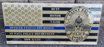 Blue Line Wood Flag Police Officer Badge Patch Law Enforcement Memorial Retirement, Plaque, Sheriff Deputy, 24"x11 1/4"x 3/4"