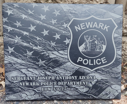 Custom Police Officer designed laser engraved slate 12x10 memorial plaque - Tattered Flag,  Law Enforcement Memorial Plaque, Sheriff Deputy