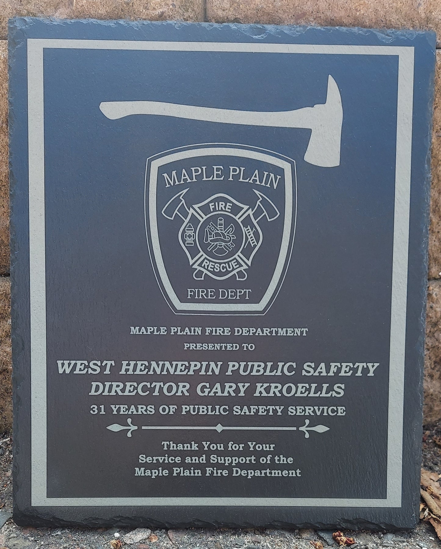 Custom Firefighter laser engraved slate 8x 10 or 12x10 plaque - Firefighter, Fireman, Fire Department, Fire Maltese, Firefighter Badge
