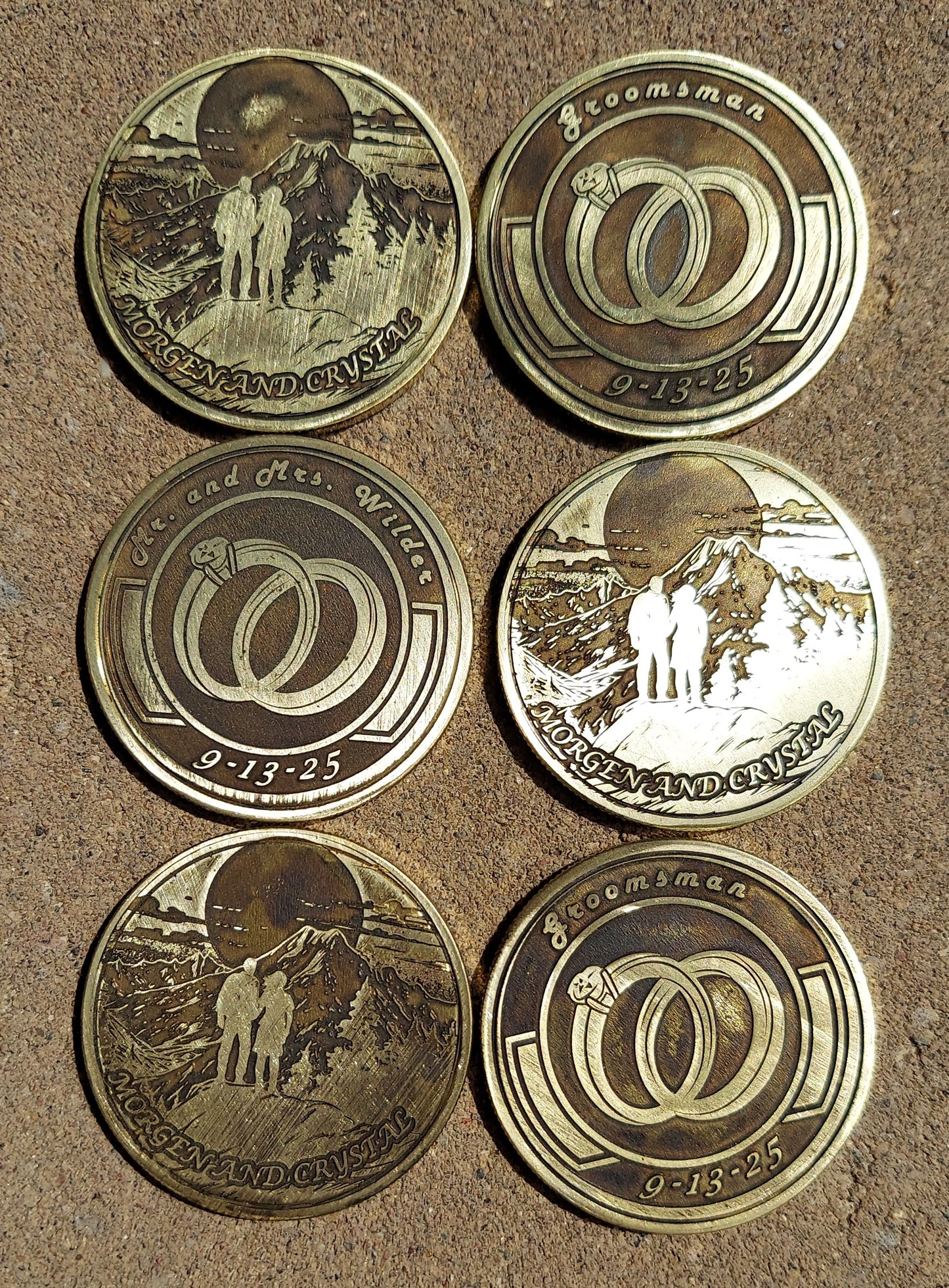 Engraved Wedding Brass Coin with Wedding Bands | Wedding Favor Coin | Anniversary Gift | Wedding Gift
