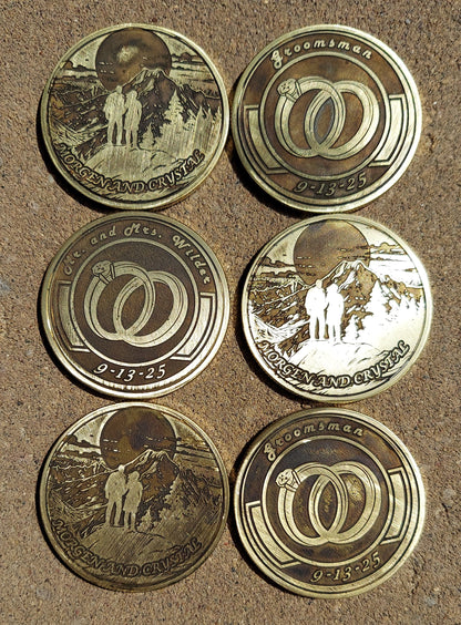 Engraved Wedding Brass Coin with Wedding Bands | Wedding Favor Coin | Anniversary Gift | Wedding Gift