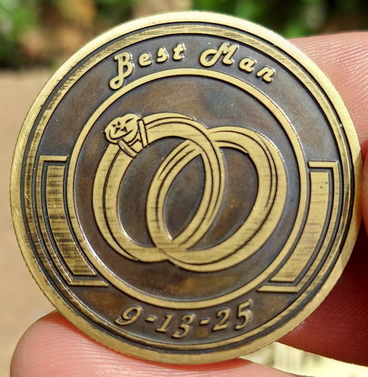 Engraved Wedding Brass Coin with Wedding Bands | Wedding Favor Coin | Anniversary Gift | Wedding Gift