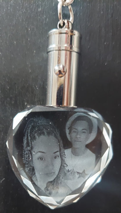 3D Photo Crystal Heart Shaped Keychain Engraved with your photo Personalized Gift, Mother's Day, Father's Day, Valentine's, Mom, Dad, Pet