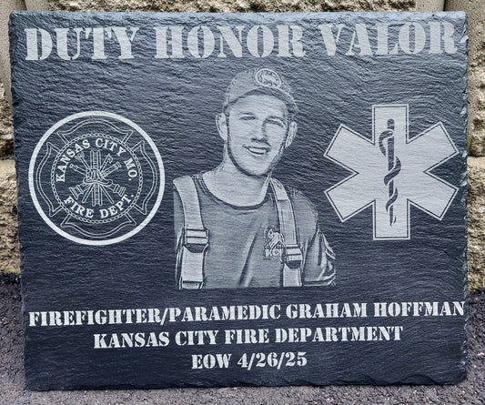 Custom Firefighter designed laser engraved slate 12x10 memorial plaque - Firefighter, Fireman, Fire Maltese, Memorial Plaque