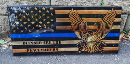 Blue Line Wood Distressed Flag Police Officer Badge Patch Law Enforcement Memorial Retirement, Plaque, Sheriff Deputy, 24"x11 1/4"x 3/4"