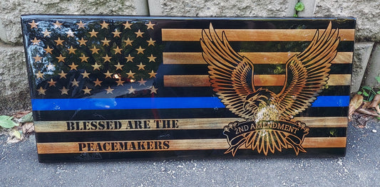 Blue Line Wood Distressed Flag Police Officer Badge Patch Law Enforcement Memorial Retirement, Plaque, Sheriff Deputy, 24"x11 1/4"x 3/4"