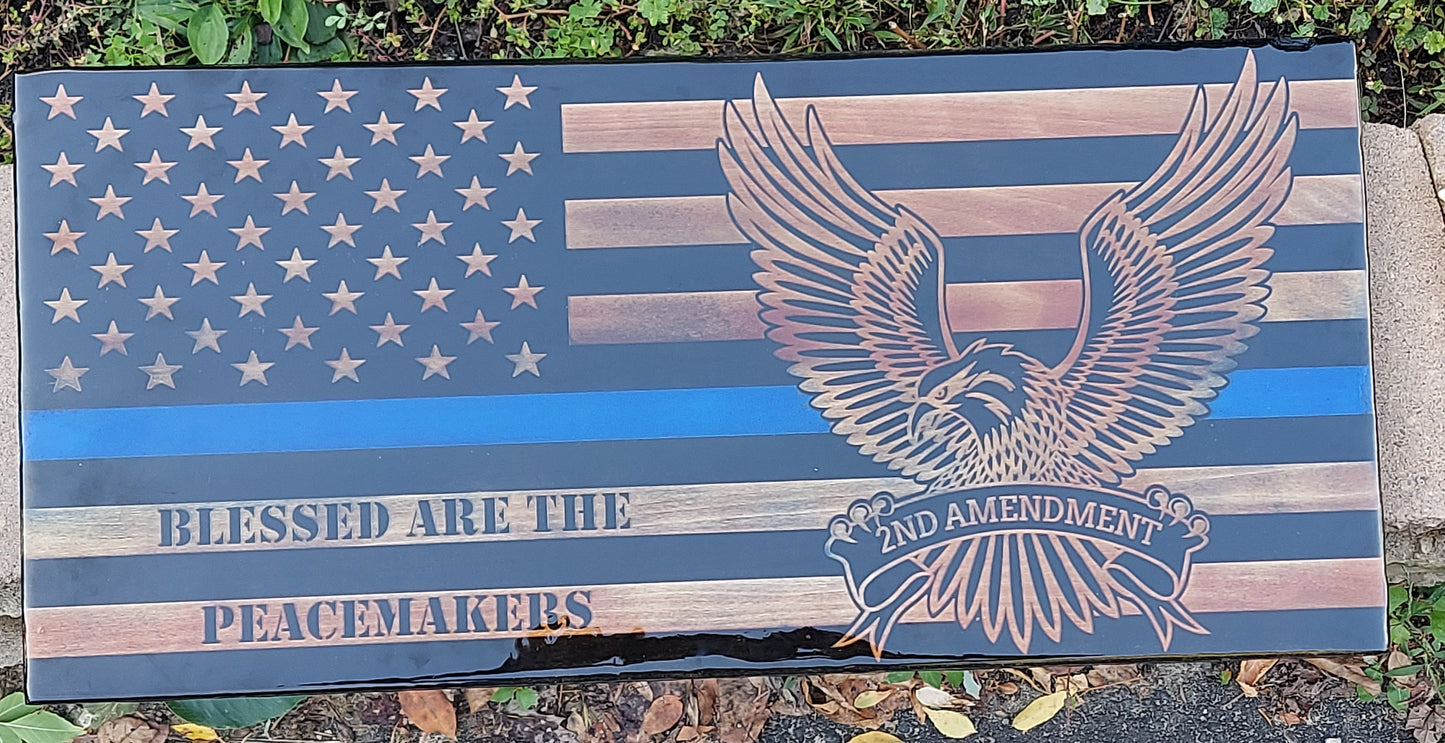 Blue Line Wood Distressed Flag Police Officer Badge Patch Law Enforcement Memorial Retirement, Plaque, Sheriff Deputy, 24"x11 1/4"x 3/4"