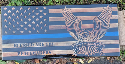 Blue Line Wood Distressed Flag Police Officer Badge Patch Law Enforcement Memorial Retirement, Plaque, Sheriff Deputy, 24"x11 1/4"x 3/4"