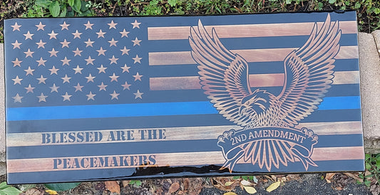 Blue Line Wood Distressed Flag Police Officer Badge Patch Law Enforcement Memorial Retirement, Plaque, Sheriff Deputy, 24"x11 1/4"x 3/4"