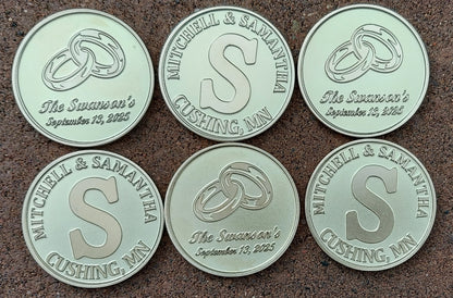Engraved Wedding Brass Coin with Wedding Bands | Wedding Favor Coin | Anniversary Gift | Wedding Gift | Valentines Day Gift