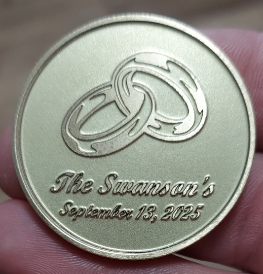 Engraved Wedding Brass Coin with Wedding Bands | Wedding Favor Coin | Anniversary Gift | Wedding Gift | Valentines Day Gift