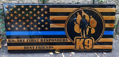 Blue Line Wood Distressed Flag Police Officer Badge Patch Law Enforcement Memorial Retirement, Plaque, Sheriff Deputy, 24"x11 1/4"x 3/4"