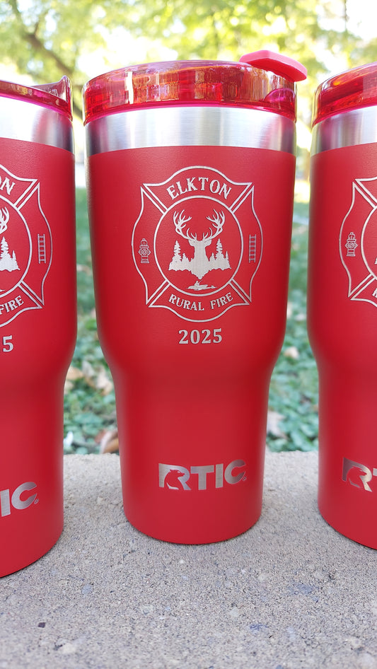 Custom Firefighter laser engraved tumbler - Fireman, Fire Department, First Responder - 20 oz or 30 oz, RTIC  brand with lid