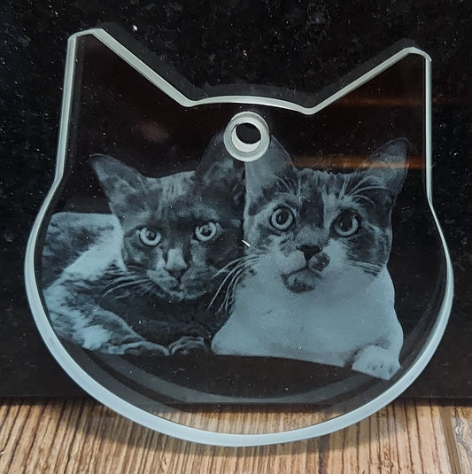2D Photo Crystal Cat Ornament Engraved with your photo Personalized Gift, Mother's Day, Father's Day, Valentine's, Mom, Dad, Pet, Christmas