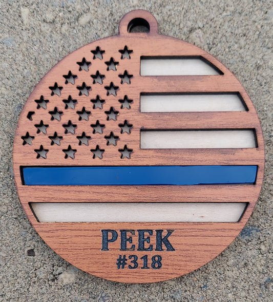 Blue Line First Responders Double Layered Ornament | Custom Wooden Ornament | Police - American Flag Christmas Tree Decor