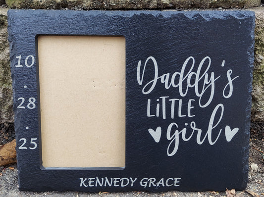 Daddy's Little Girl Custom laser engraved slate frame - holds a 3"x5" photo -