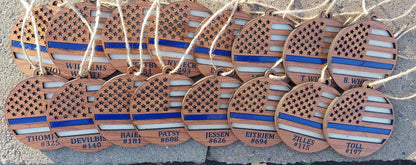 Blue Line First Responders Double Layered Ornament | Custom Wooden Ornament | Police - American Flag Christmas Tree Decor