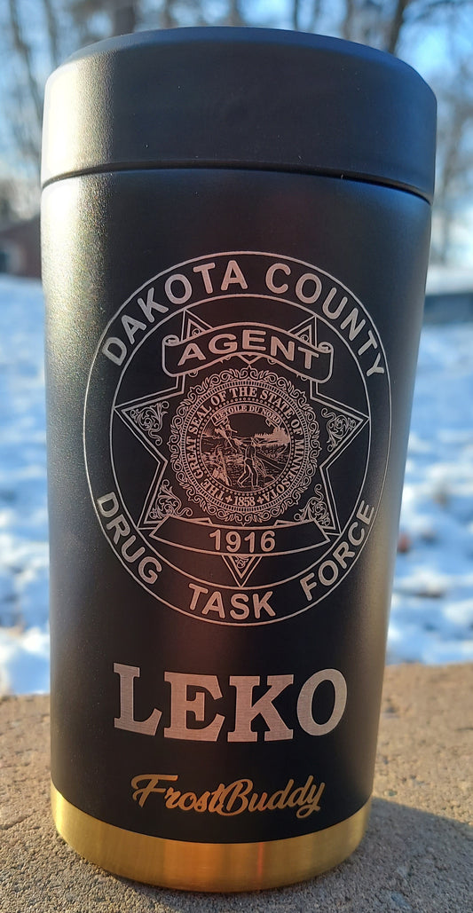 Custom Engraved Frost Buddy Universal Buddy 2.0 Can Cooler - Police Officer, Law Enforcement, Sheriff, Trooper, Badge, Patch - Texas Tea