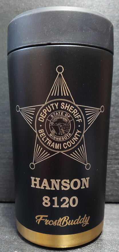 Custom Engraved Frost Buddy Universal Buddy 2.0 Can Cooler - Police Officer, Law Enforcement, Sheriff, Trooper, Badge, Patch - Texas Tea