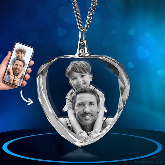 3D Photo Crystal Heart Shaped Necklace Engraved with your photo Personalized Gift, Mother's Day, Father's Day, Valentine's, Mom, Dad, Pet