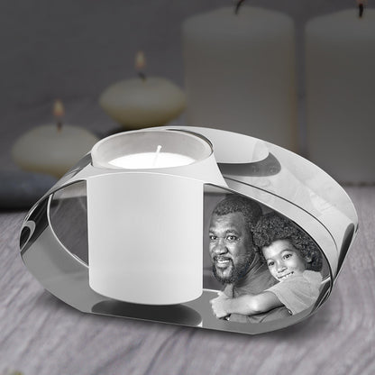 3D Crystal Photo Ellipse Candle Holder - Portrait Engraved with your photo - Mother's Day, Father's Day, Memorial, Mom, Dad, Wife, Pet