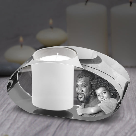 3D Crystal Photo Ellipse Candle Holder - Portrait Engraved with your photo - Mother's Day, Father's Day, Memorial, Mom, Dad, Wife, Pet