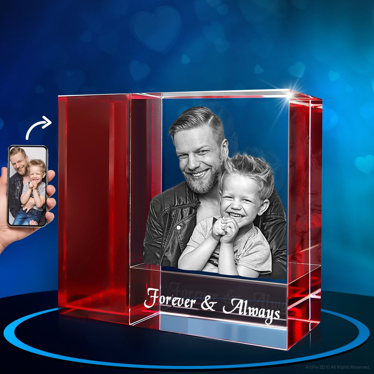 3D Photo Tricolor Crystal Vase - Engraved - Mother's Day, Father's Day, Birthday, Anniversary, Memorial - Optional Light Base - Customized