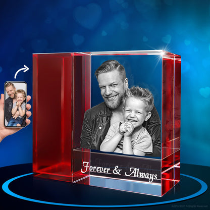 3D Photo Tricolor Crystal Vase - Engraved - Mother's Day, Father's Day, Birthday, Anniversary, Memorial - Optional Light Base - Customized