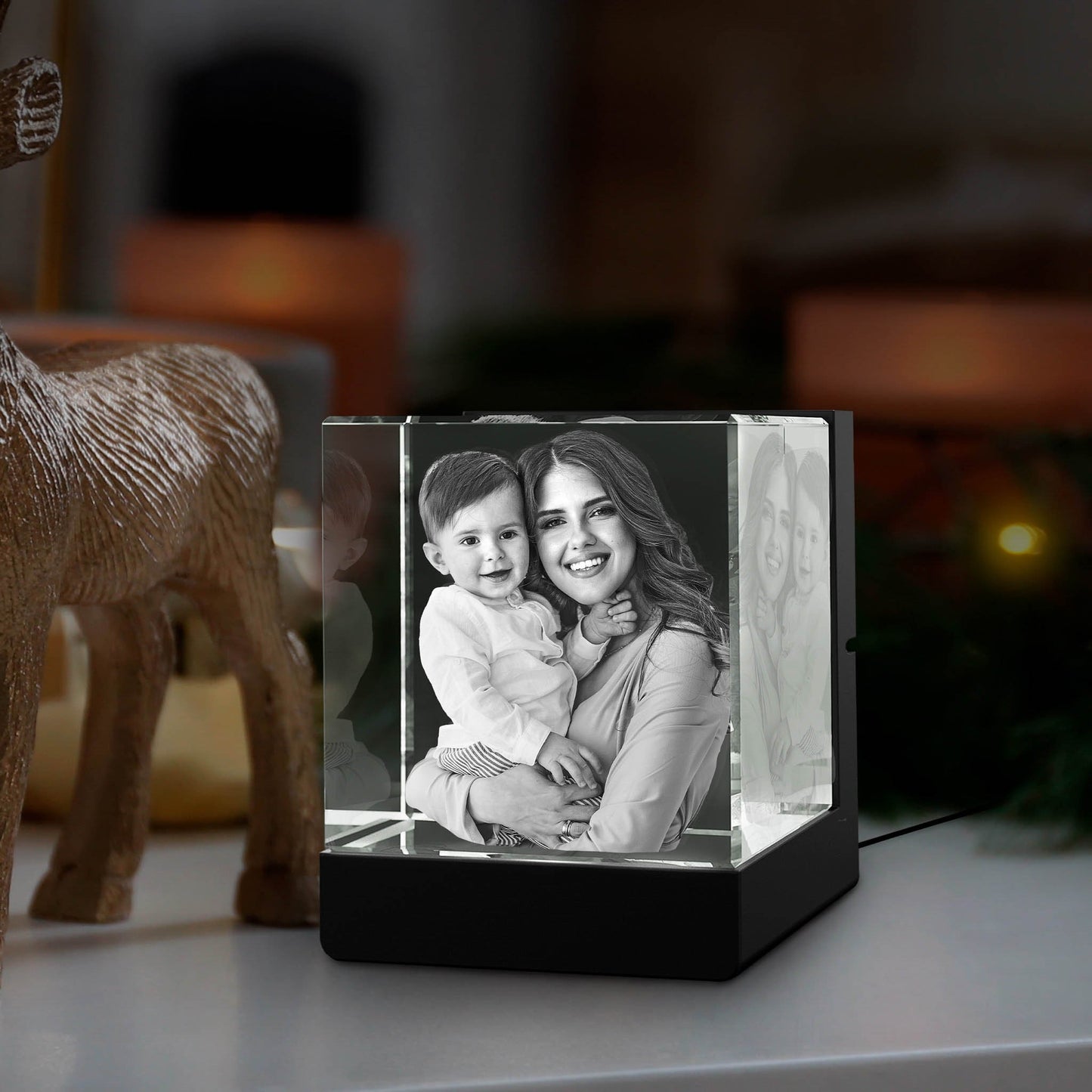 3D Photo Crystal with Light Base - Engraved - Mother's Day, Father's Day, Birthday, Anniversary, Memorial - Personalized - Customized