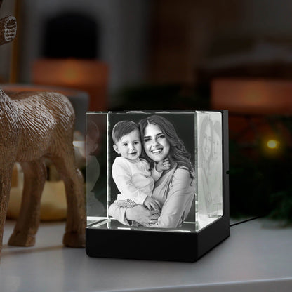 3D Photo Crystal with Light Base - Engraved - Mother's Day, Father's Day, Birthday, Anniversary, Memorial - Personalized - Customized