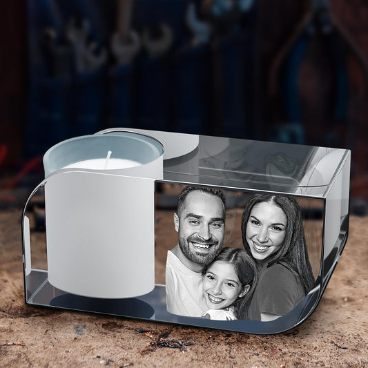 3D Crystal Photo Clear Leaf Candle Holder - Portrait Engraved with your photo - Mother's Day, Father's Day, Memorial, Mom, Dad, Wife, Pet