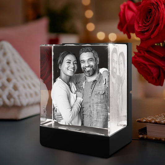 3D Photo Crystal with Light Base - Engraved - Mother's Day, Father's Day, Birthday, Anniversary, Memorial - Personalized - Customized