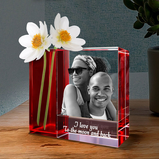 3D Photo Tricolor Crystal Vase - Engraved - Mother's Day, Father's Day, Birthday, Anniversary, Memorial - Optional Light Base - Customized
