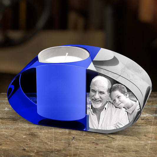 3D Crystal Photo Blue Prism Candle Holder - Portrait Engraved with your photo - Mother's Day, Father's Day, Memorial, Mom, Dad, Wife, Pet (Copy)