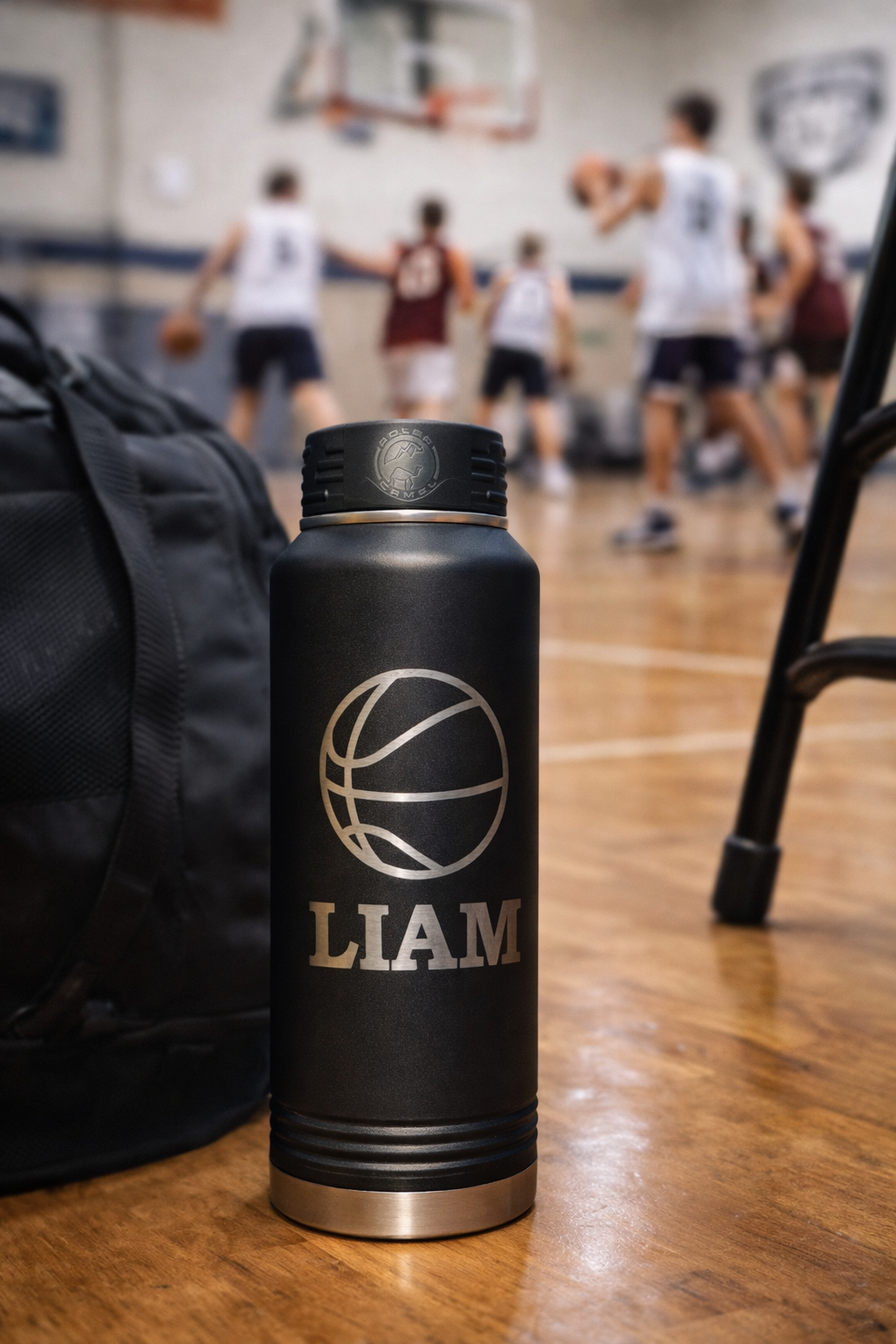 40oz black Polar Camel engraved water bottle