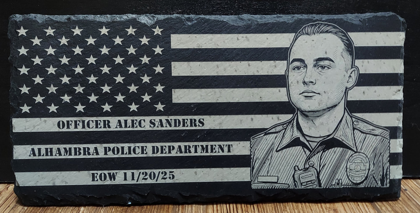 Custom laser engraved slate flag memorial plaque