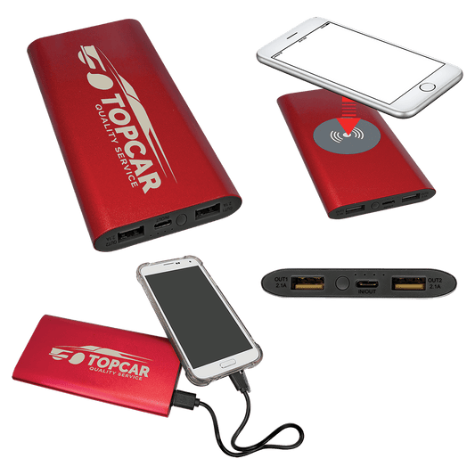 8000 mAh Power Bank with USB Cord, Wireless Charger, Portable, Battery Pack, Personalized, Laser Engraved, Travel Charge, Police / Fire