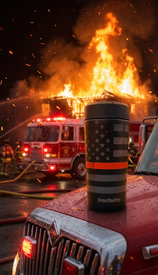 Frost Buddy Universal Buddy 2.0 Can Cooler - Red Line Flag, Firefighter, Fireman, Fire, Fire Department, Badge, Patch, Fire Maltese