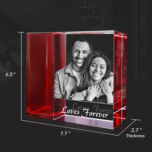 3D Photo Tricolor Crystal Vase - Engraved - Mother's Day, Father's Day, Birthday, Anniversary, Memorial - Optional Light Base - Customized