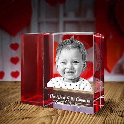 3D Photo Tricolor Crystal Vase - Engraved - Mother's Day, Father's Day, Birthday, Anniversary, Memorial - Optional Light Base - Customized