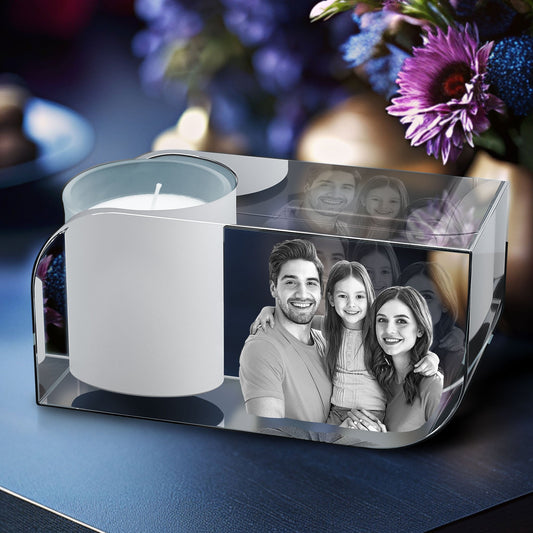 3D Crystal Photo Prism Candle Holder - Portrait Engraved with your photo - Mother's Day, Father's Day, Memorial, Mom, Dad, Wife, Pet