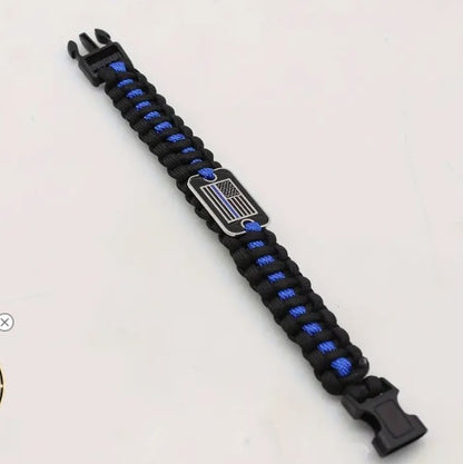 Thin Blue Line Paracord Bracelet - Police Officer Paracord Survival Bracelet - American Flag Emblem