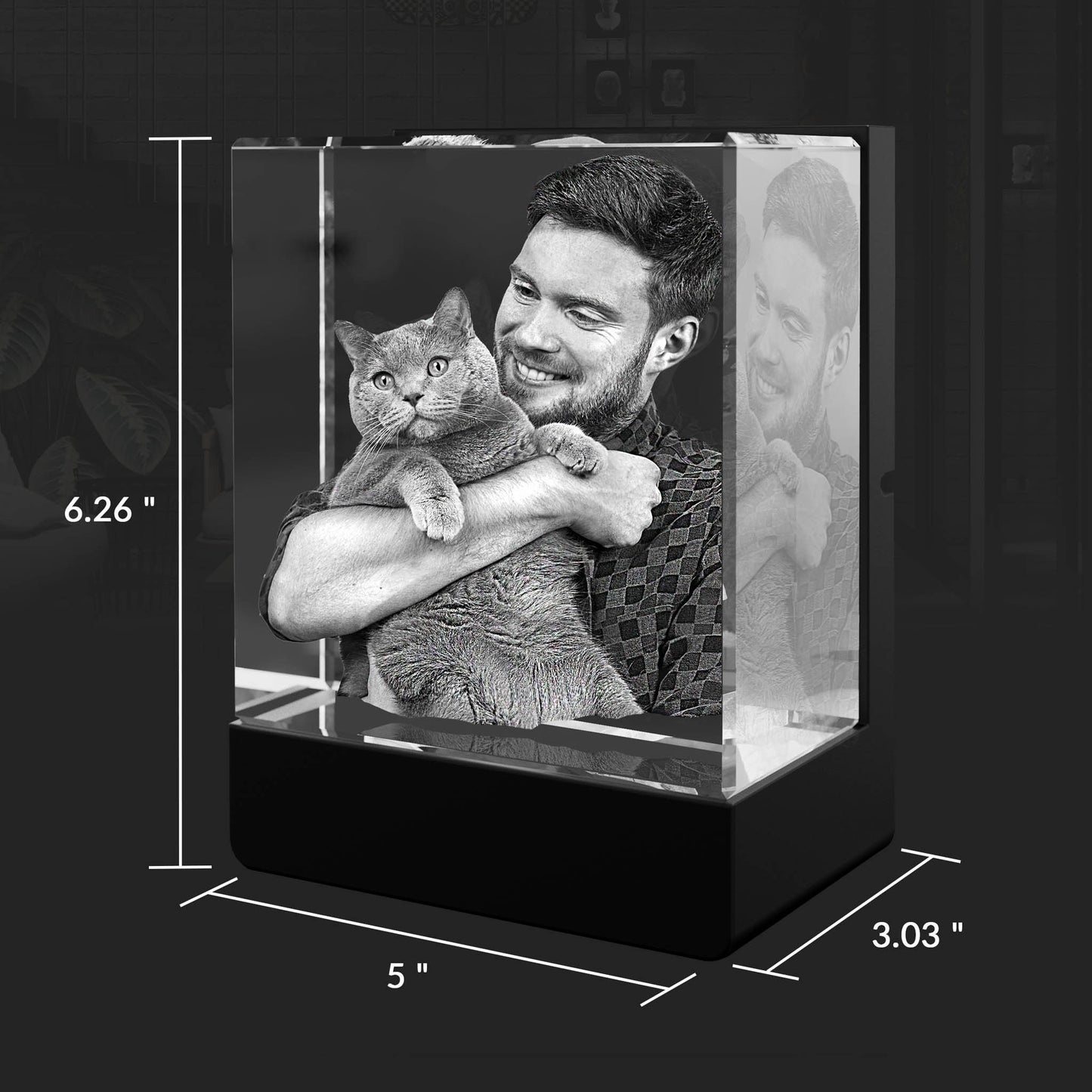3D Photo Crystal with Light Base - Engraved - Mother's Day, Father's Day, Birthday, Anniversary, Memorial - Personalized - Customized