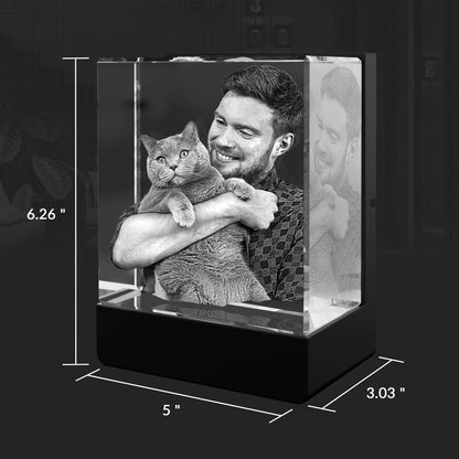 3D Photo Crystal with Light Base - Engraved - Mother's Day, Father's Day, Birthday, Anniversary, Memorial - Personalized - Customized