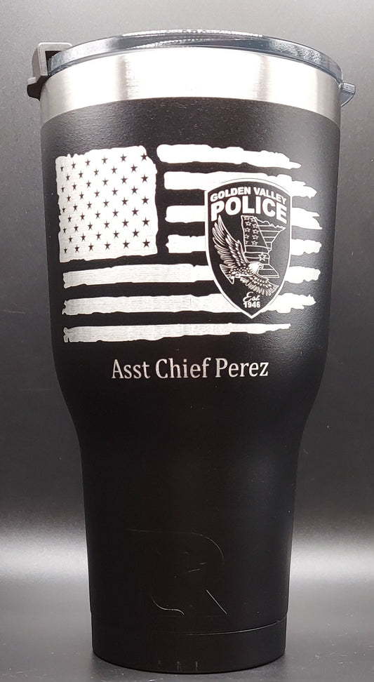 custom engraved RTIC tumbler with us flag