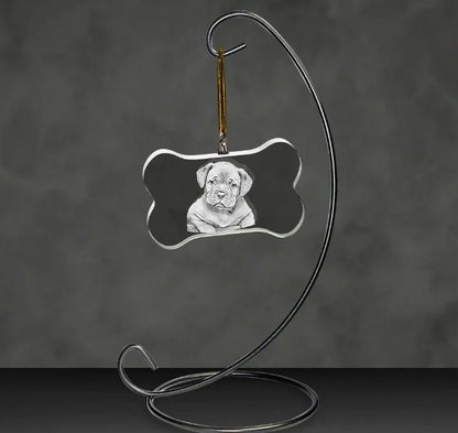 custom laser engraved 2d photo dog bone shaped crystal christmas ornament