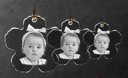 custom laser engraved 2d photo flower shaped crystal christmas ornament