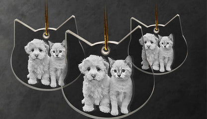 custom laser engraved 3d crystal cat shaped christmas ornament
