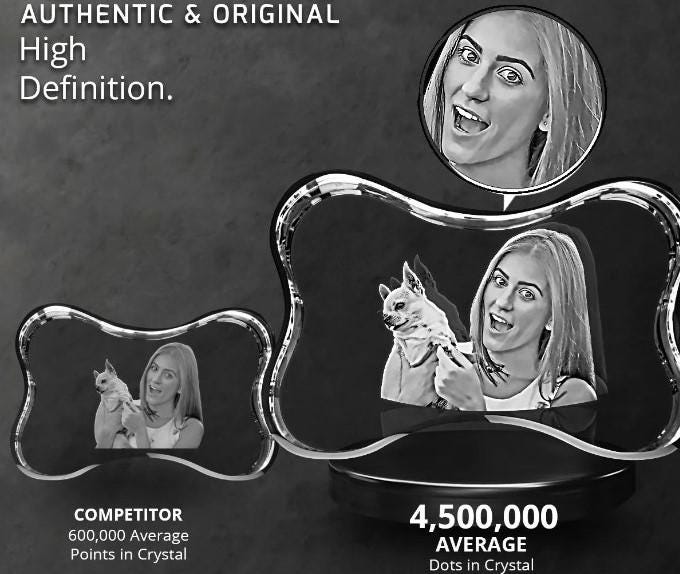 custom laser engraved 3d crystal dog bone 